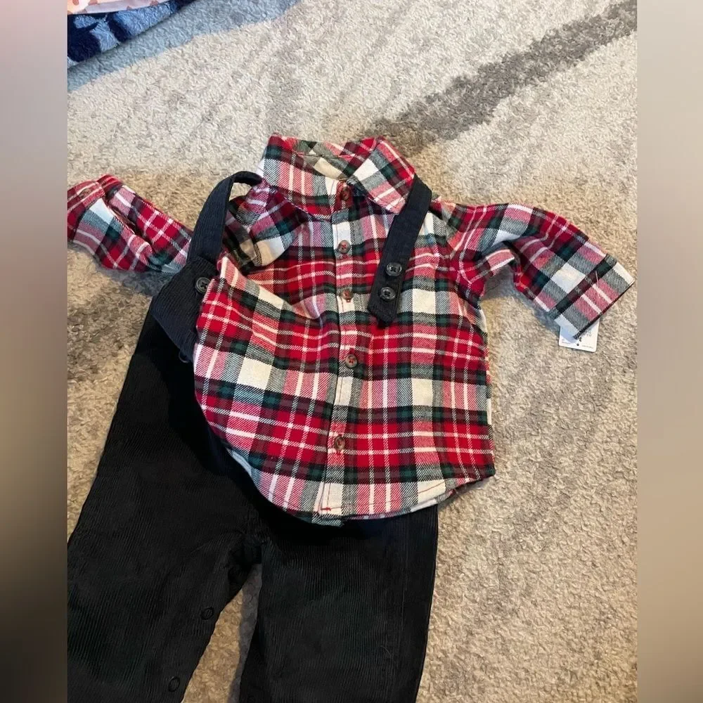Carters Flannel Shirt/Corduroy Overalls NWT size 3M